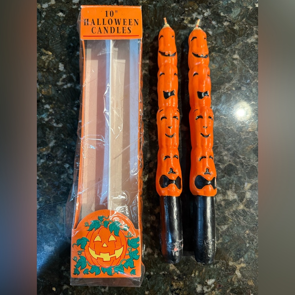 Halloween Pumpkin Candles Vintage 10” Tapers Set Of 2 Regent Products Corp R‎